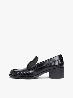 black patent leather block heel loafers for women tommy hilfiger