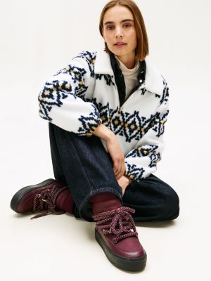 czerwony nieprzemakalne sznurowane buty śniegowe dla kobiety - tommy hilfiger