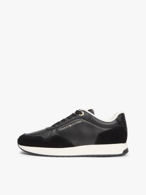 zapatillas de piel con monogramas th negro de mujeres tommy hilfiger