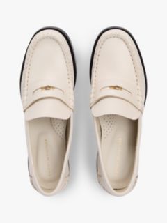 Leather Block Heel Penny Loafers — Beige 3