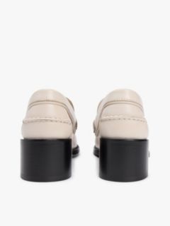 Leather Block Heel Penny Loafers — Beige 4