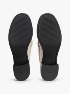 Leather Block Heel Penny Loafers — Beige 5