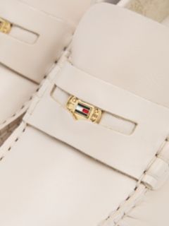 Leather Block Heel Penny Loafers — Beige 6