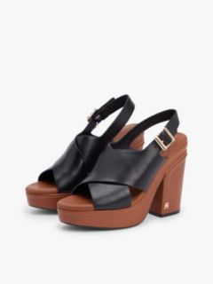 Leather Crossover Strap Block Heel Sandals — Black 2