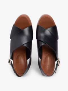 Leather Crossover Strap Block Heel Sandals — Black 3