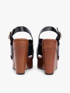 Leather Crossover Strap Block Heel Sandals — Black 4