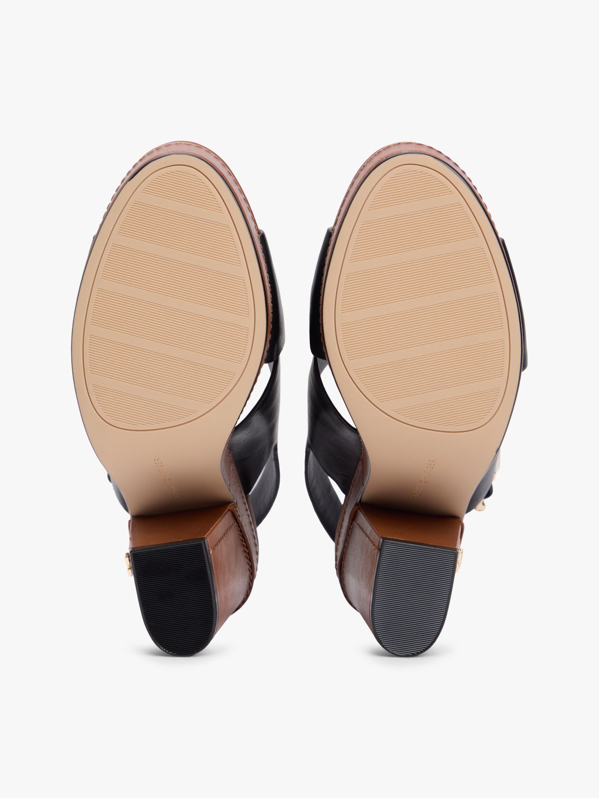 Leather Crossover Strap Block Heel Sandals — Black