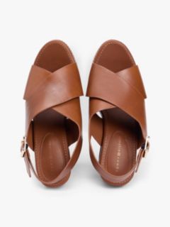 Leather Crossover Strap Block Heel Sandals — Brown 3