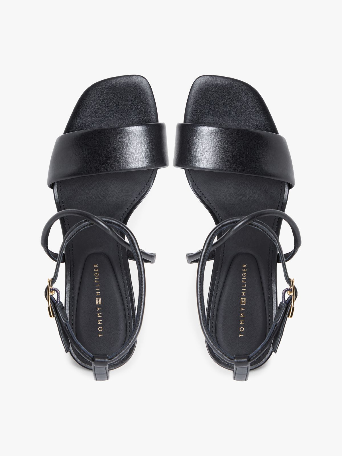 Leather Open Toe High Heels — Black