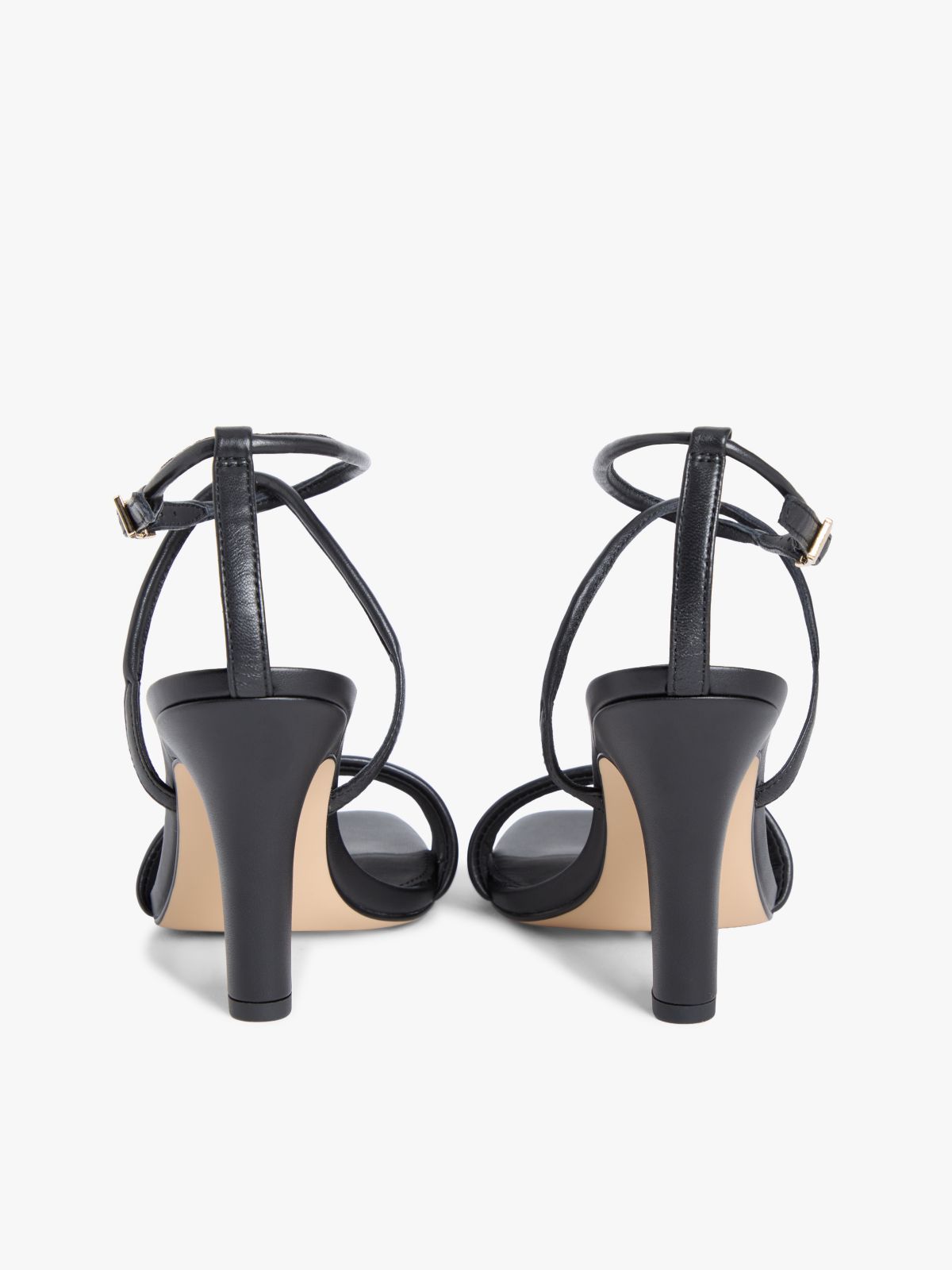 Leather Open Toe High Heels — Black