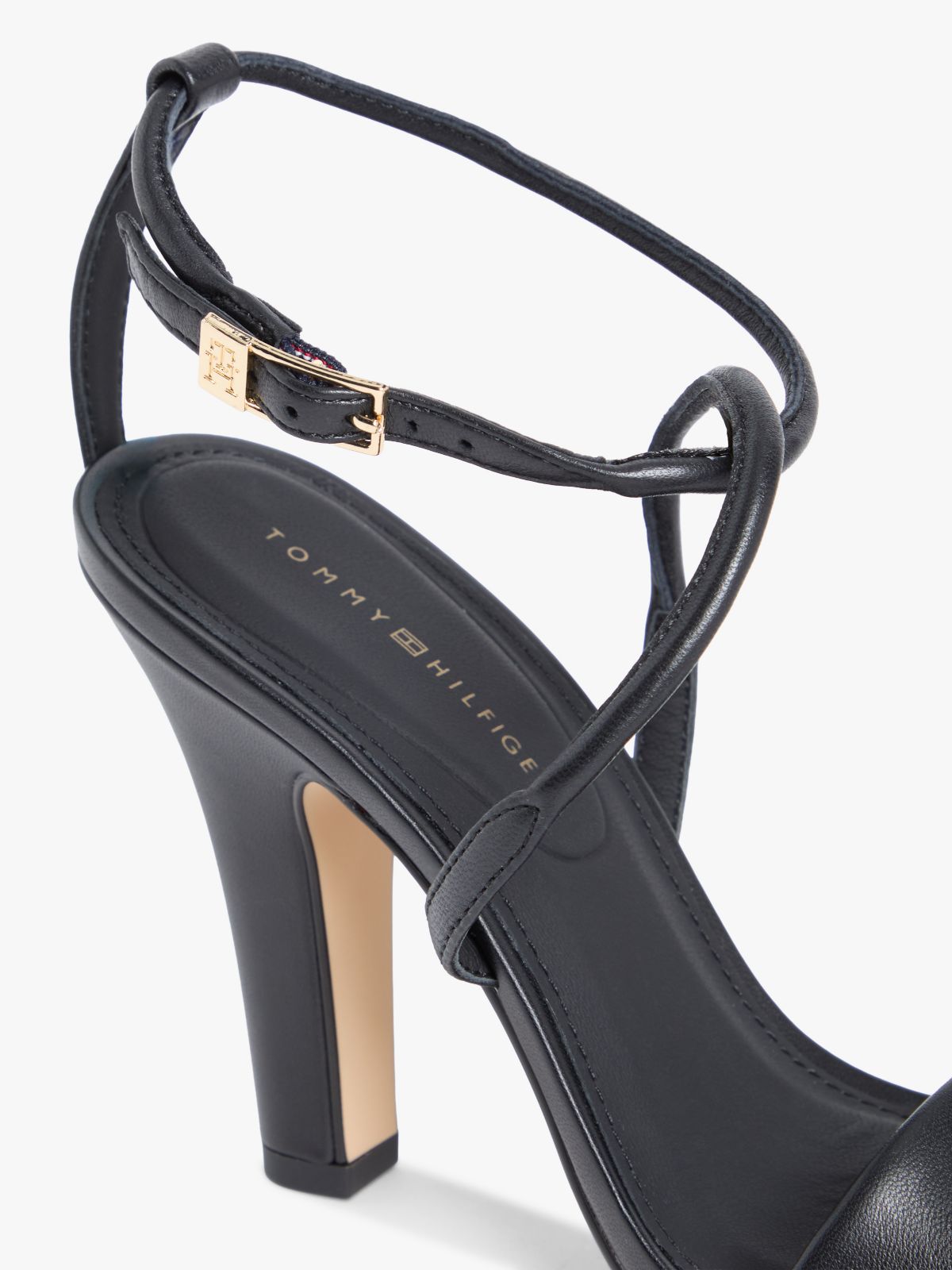 Leather Open Toe High Heels — Black