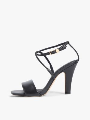 schwarz stiletto-ledersandale mit offener zehenpartie für damen - tommy hilfiger
