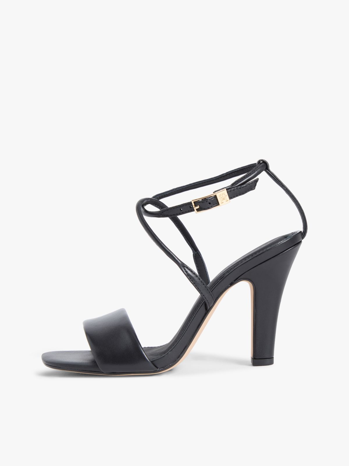 Leather Open Toe High Heels — Black