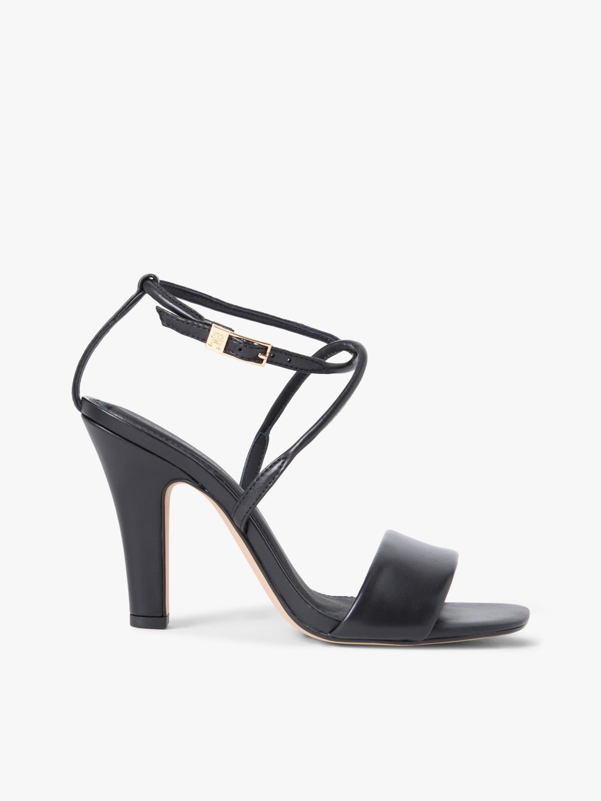 Leather Open Toe High Heels — Black