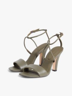 Leather Open Toe High Heels — Khaki 2