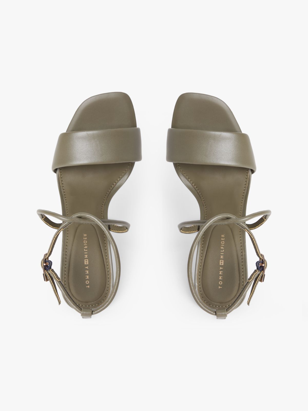 Leather Open Toe High Heels — Khaki