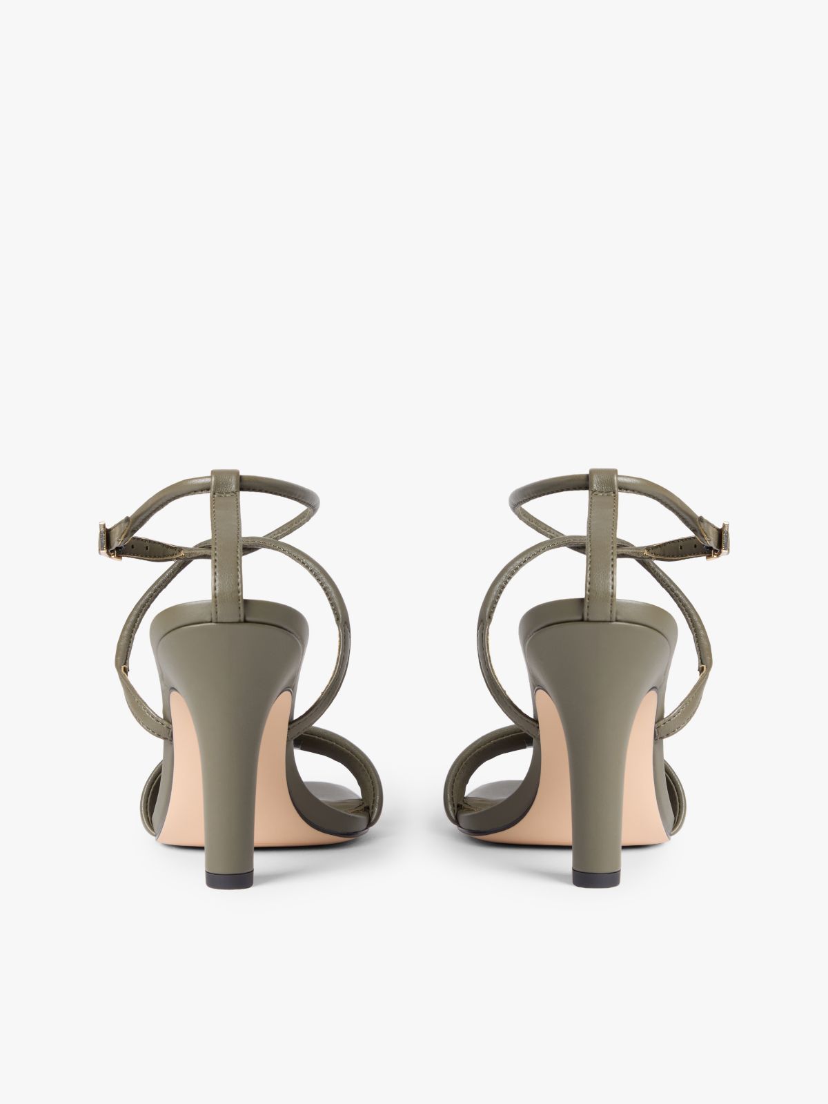 Leather Open Toe High Heels — Khaki