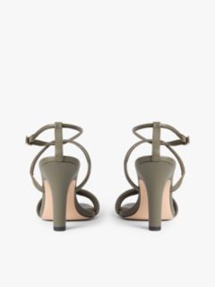 Leather Open Toe High Heels — Khaki 4