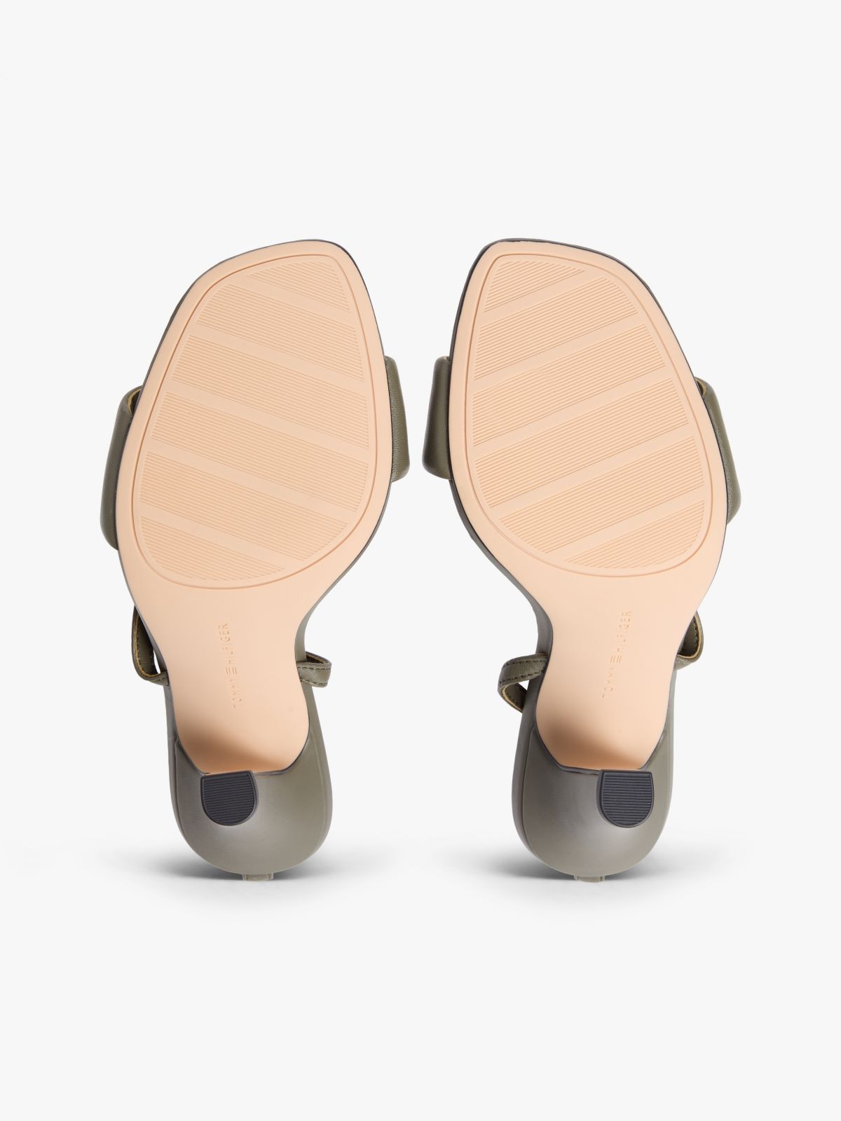 Leather Open Toe High Heels — Khaki