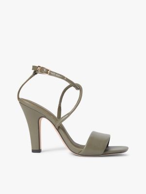 talons hauts en cuir à bout ouvert khaki pour femmes tommy hilfiger