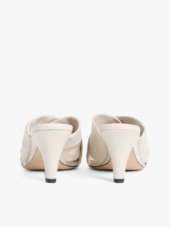 Leather Crossover Strap Heeled Mules — Beige 4