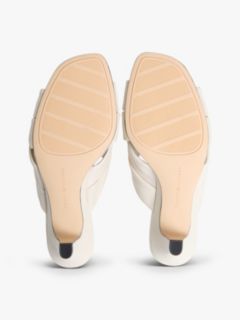 Leather Crossover Strap Heeled Mules — Beige 5