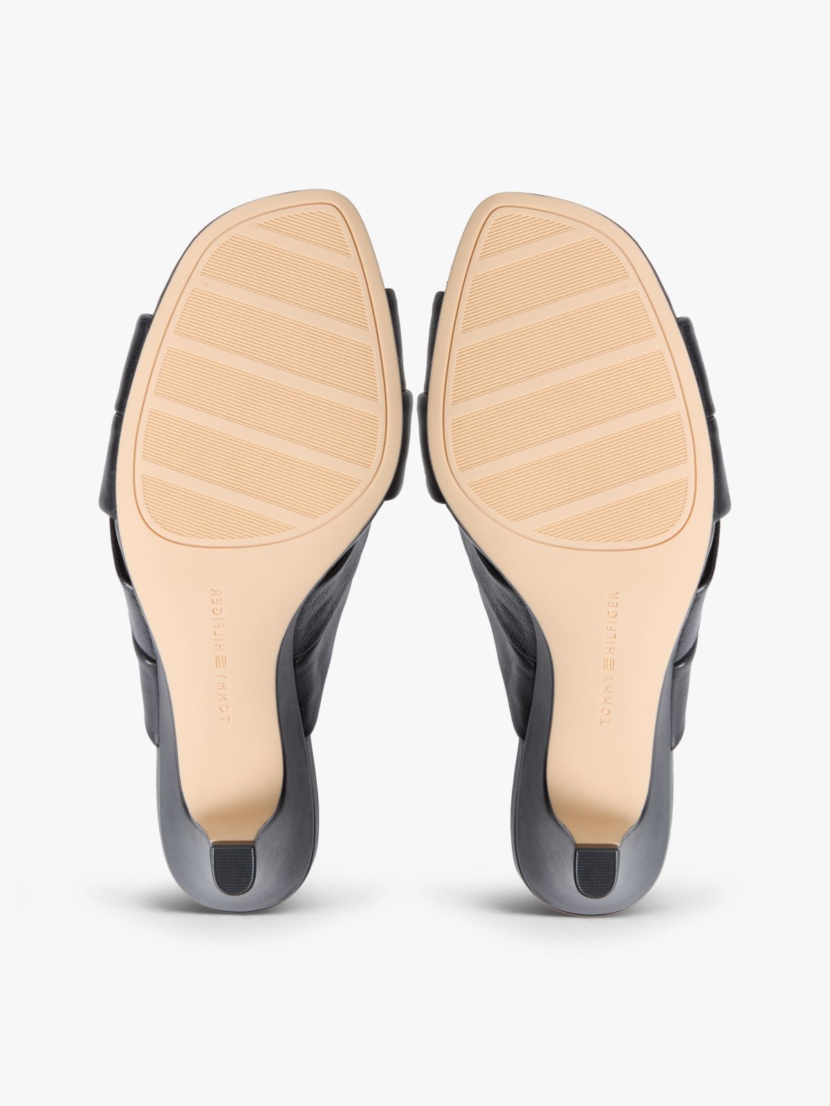 Leather Crossover Strap Heeled Mules — Black