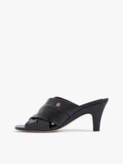 Leather Crossover Strap Heeled Mules — Black 7