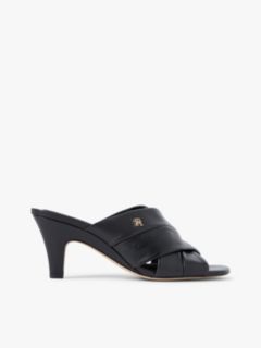 Leather Crossover Strap Heeled Mules — Black 1