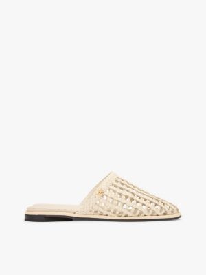 beige woven flat mules for women tommy hilfiger
