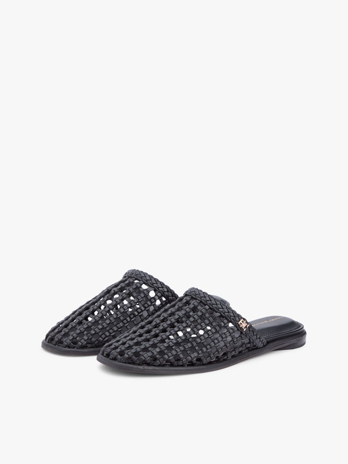 Woven Flat Mules — Black