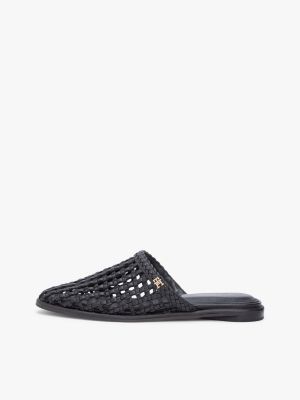 black woven flat mules for women tommy hilfiger
