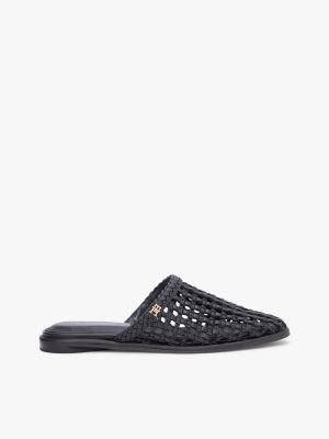 black woven flat mules for women tommy hilfiger