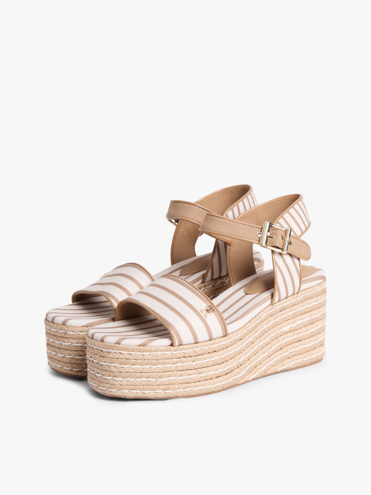 Breton Stripe Platform Wedge Espadrilles — Beige