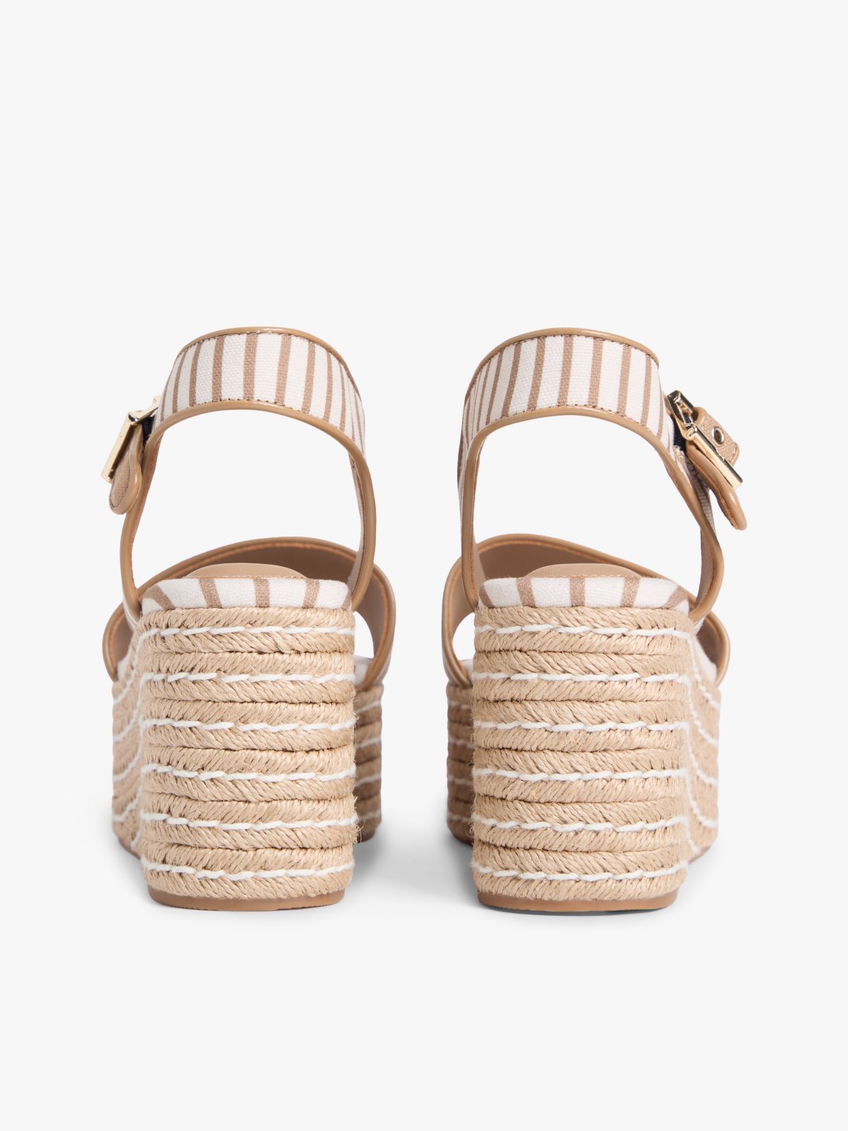 Breton Stripe Platform Wedge Espadrilles — Beige
