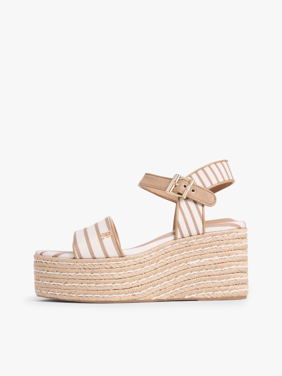 Breton Stripe Platform Wedge Espadrilles — Beige