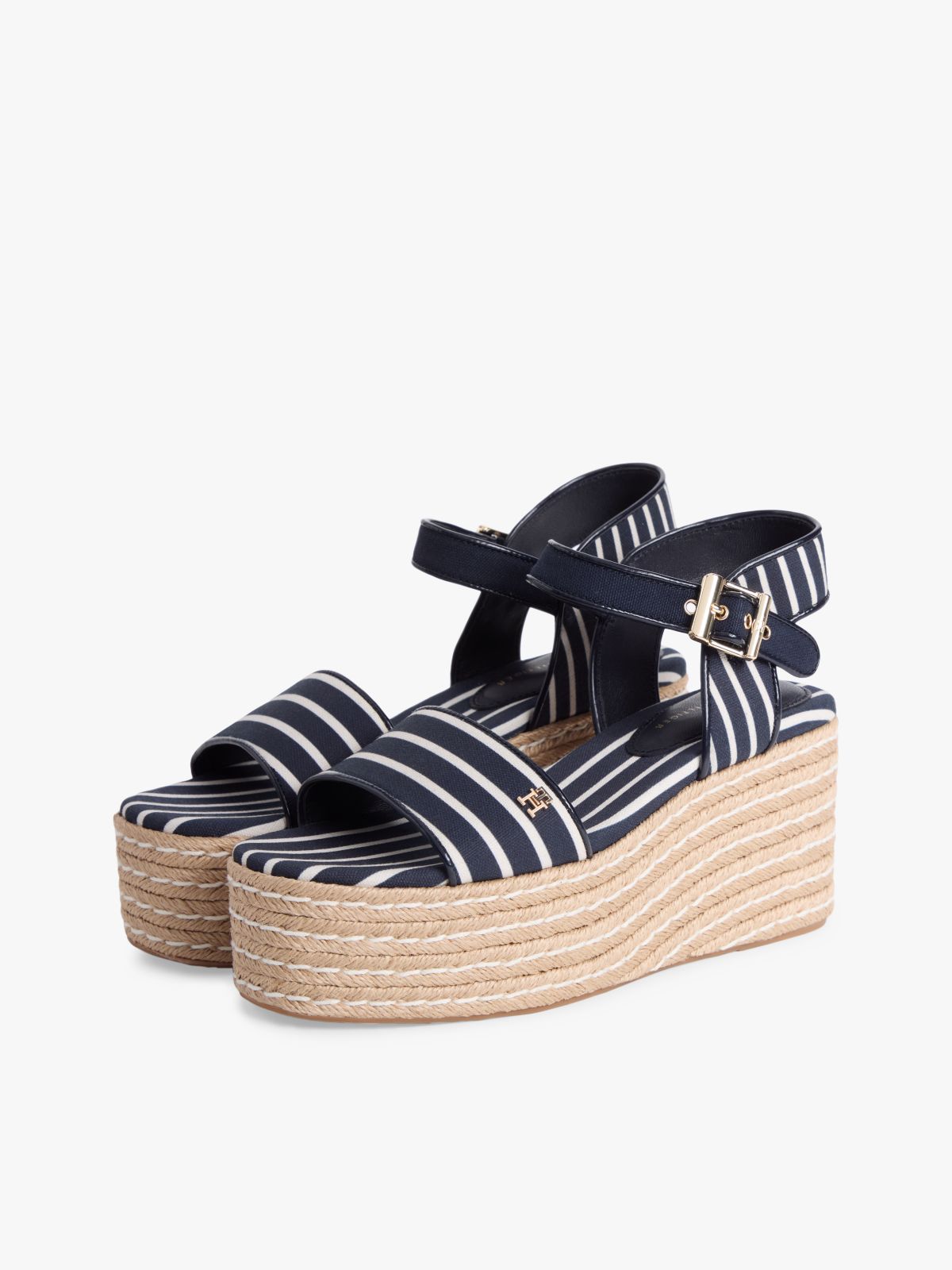 Breton Stripe Platform Wedge Espadrilles — Blue