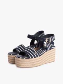 Breton Stripe Platform Wedge Espadrilles — Blue 2