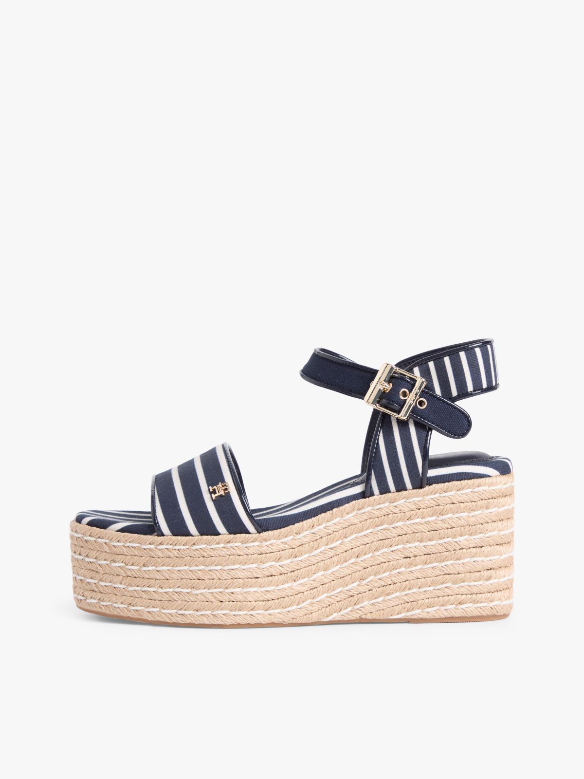 Breton Stripe Platform Wedge Espadrilles — Blue