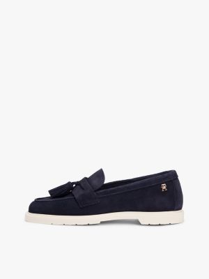 blue lightweight suede tassel loafers for women tommy hilfiger