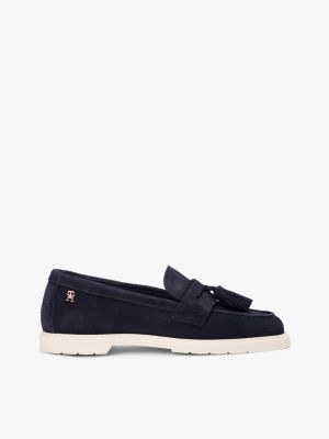 blue lightweight suede tassel loafers for women tommy hilfiger