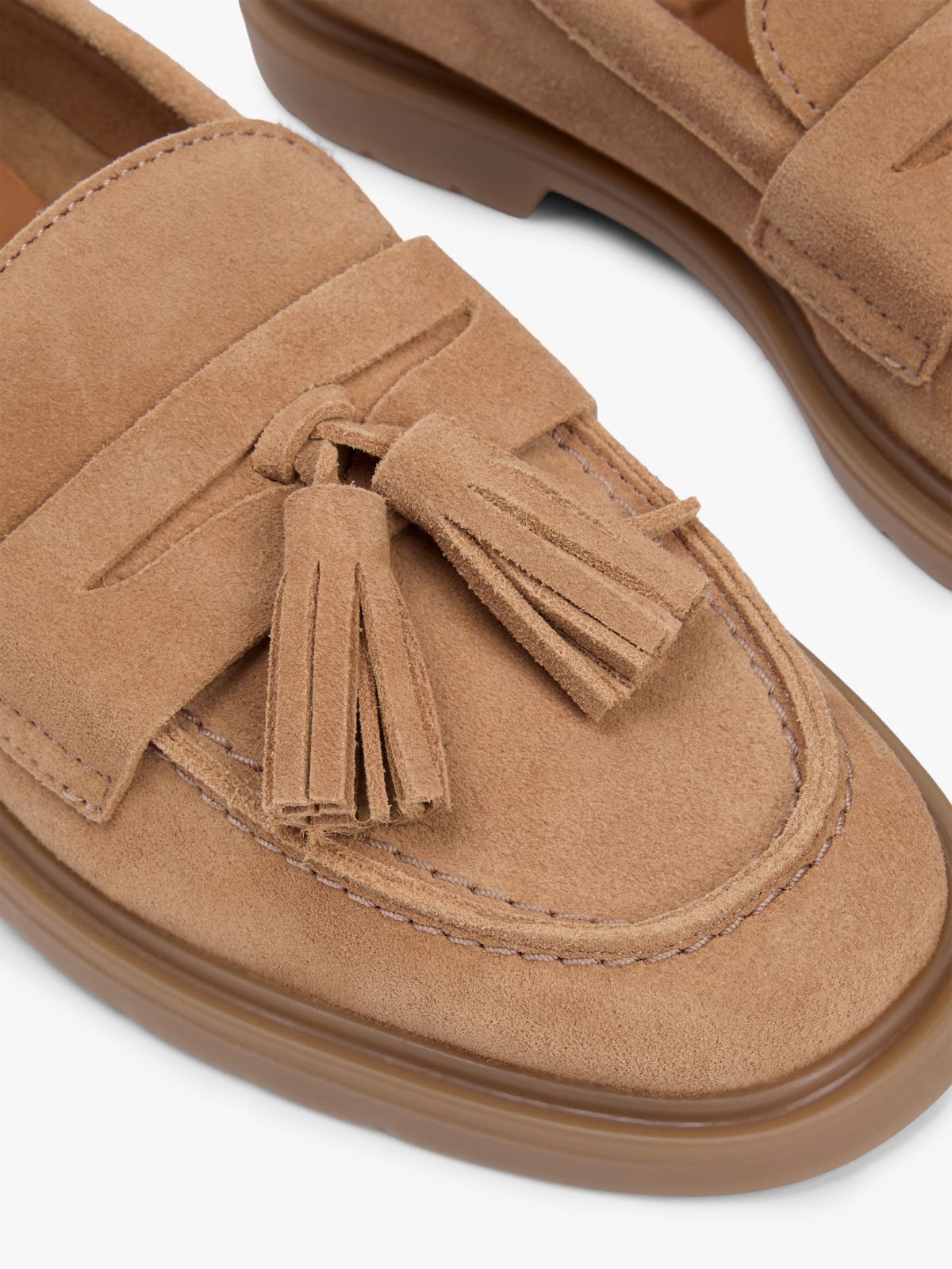 Lightweight Suede Tassel Loafers — Khaki