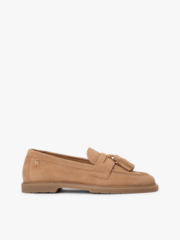 Lightweight Suede Tassel Loafers — Khaki