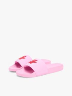 Logo Embroidery Canvas Pool Slides — Pink 2