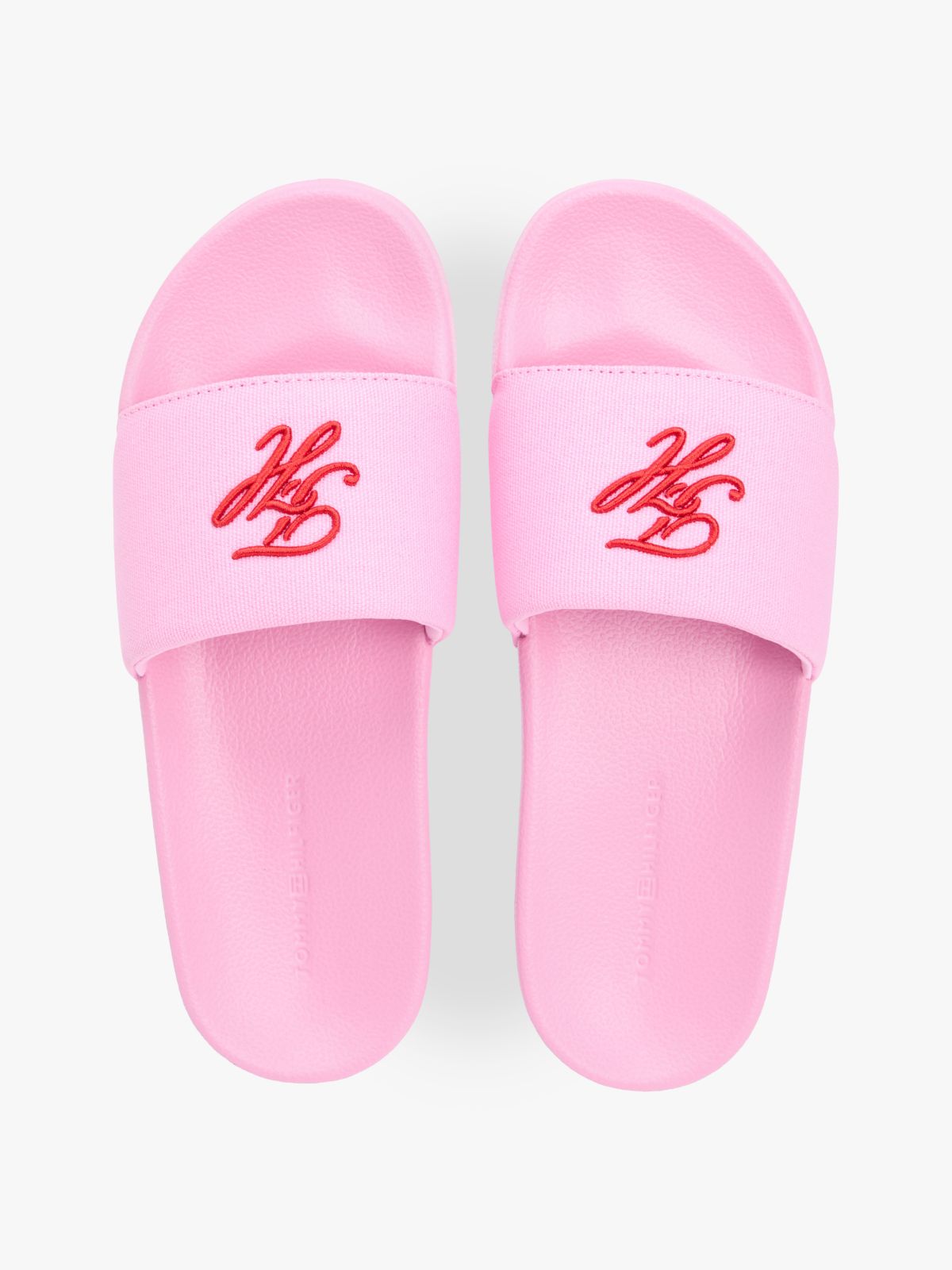 Logo Embroidery Canvas Pool Slides — Pink