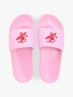 Logo Embroidery Canvas Pool Slides — Pink 3