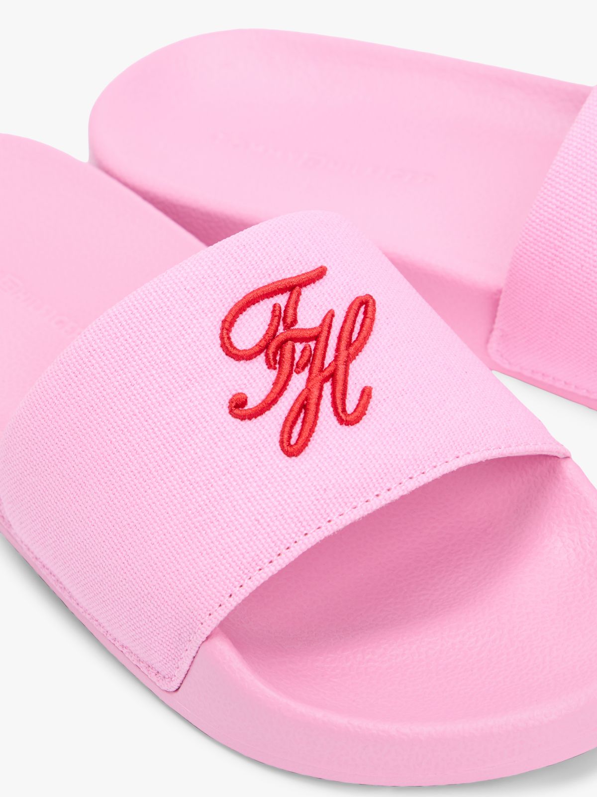 Logo Embroidery Canvas Pool Slides — Pink