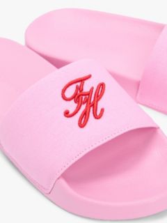 Logo Embroidery Canvas Pool Slides — Pink 6