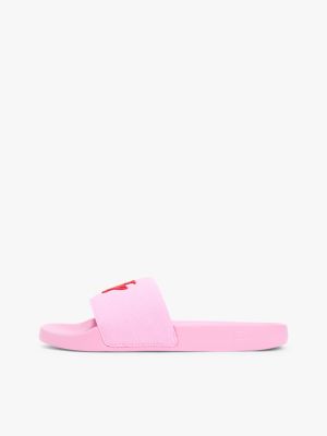 pink logo embroidery canvas pool slides for women tommy hilfiger