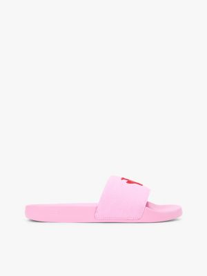 pink logo embroidery canvas pool slides for women tommy hilfiger